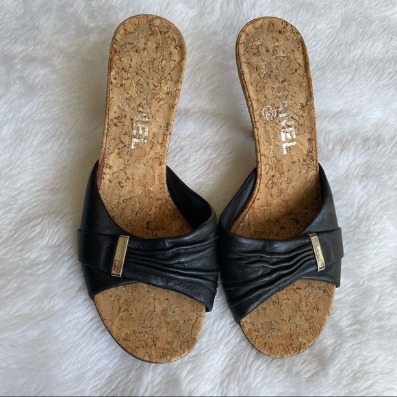 CHANEL Shoes - Chanel Cork Leather Mule Sandals